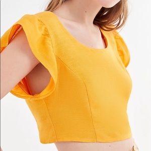 Ruffle Sleeve Linen Cropped Top